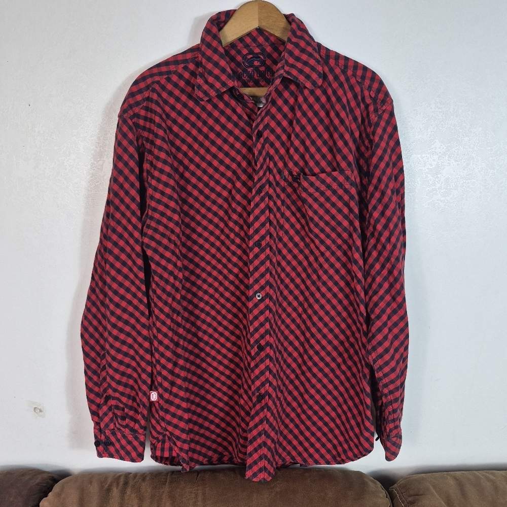 Ecko A Woven Shirt Red and Black Checkered Men's Shirt Medium